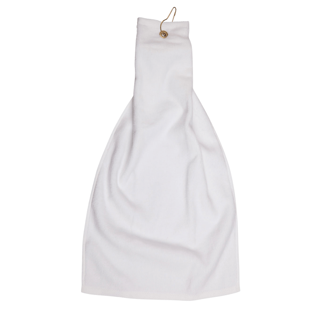 Personalised embroidered golf towel in White — Stitch Nest, made to order in Ballarat