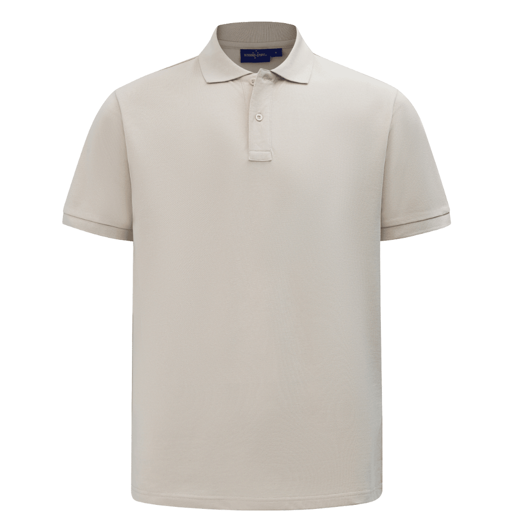 Personalised embroidered polo shirt in Oatmeal — Stitch Nest, made to order in Ballarat