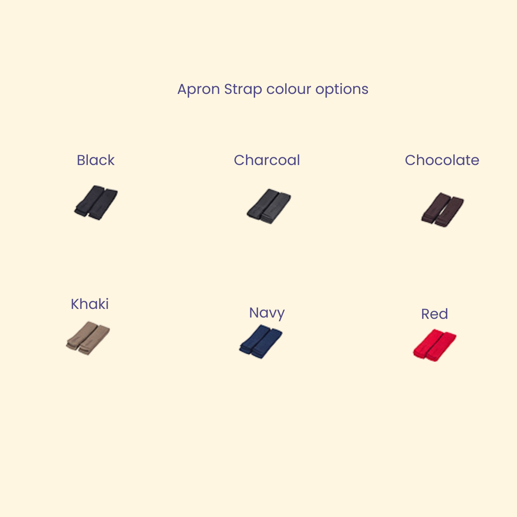 Personalised embroidered canvas apron, strap colour options — Stitch Nest, made to order in Ballarat