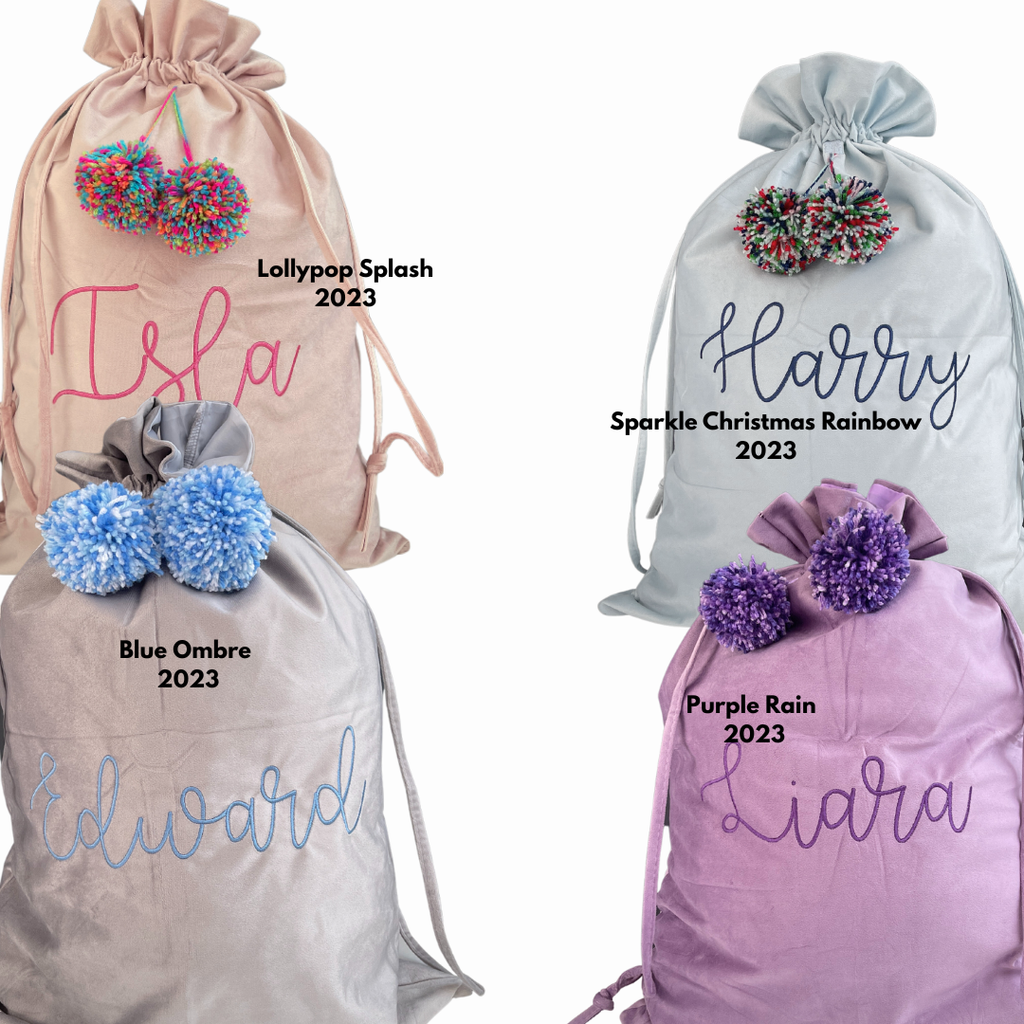 Christmas Personalised Velvet Santa Sack with Pom Pom's - Stitch Nest