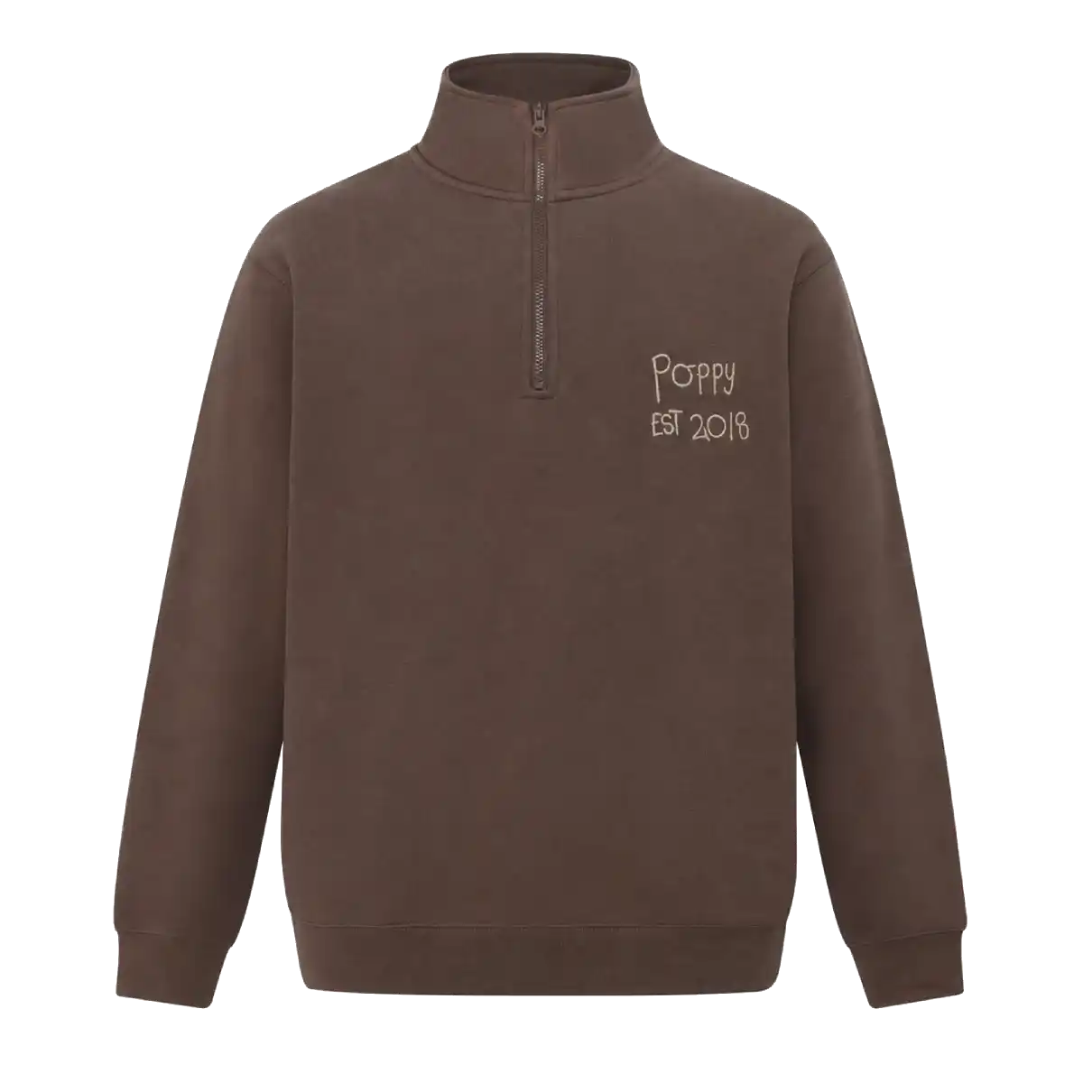 Personalised embroidered half zip fleece in Walnut — Stitch Nest, made to order in Ballarat