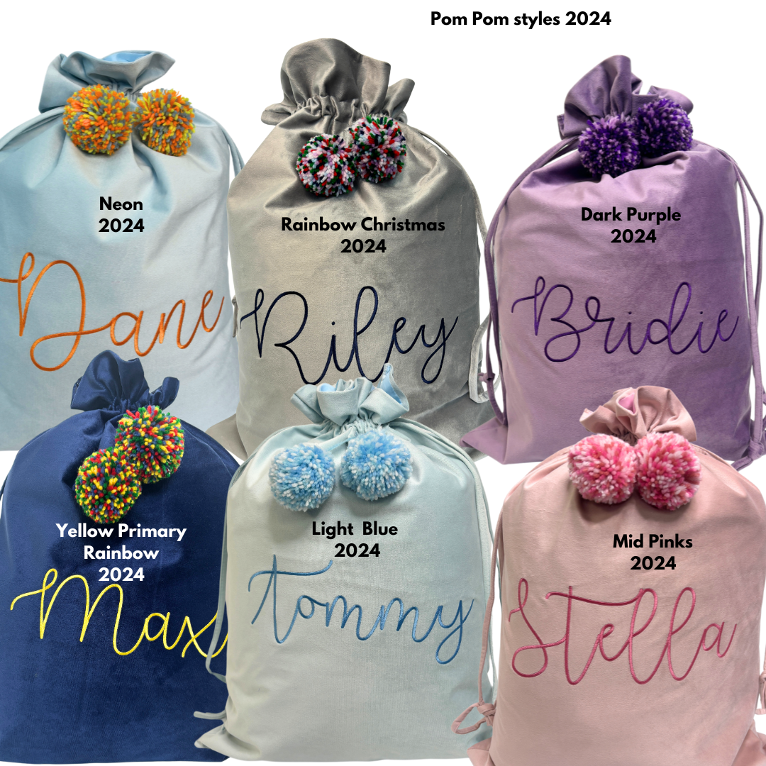 PRE ORDER - Christmas Personalised Velvet Santa Sack with Pom Pom's - Stitch Nest