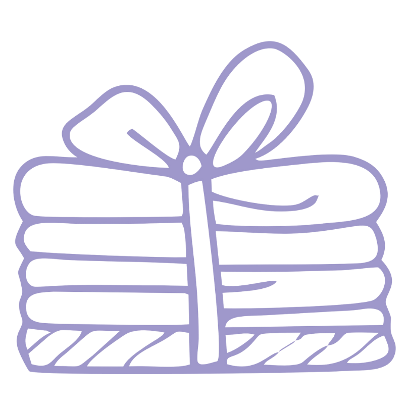 Purple outline of a gift with a bow on a white background
