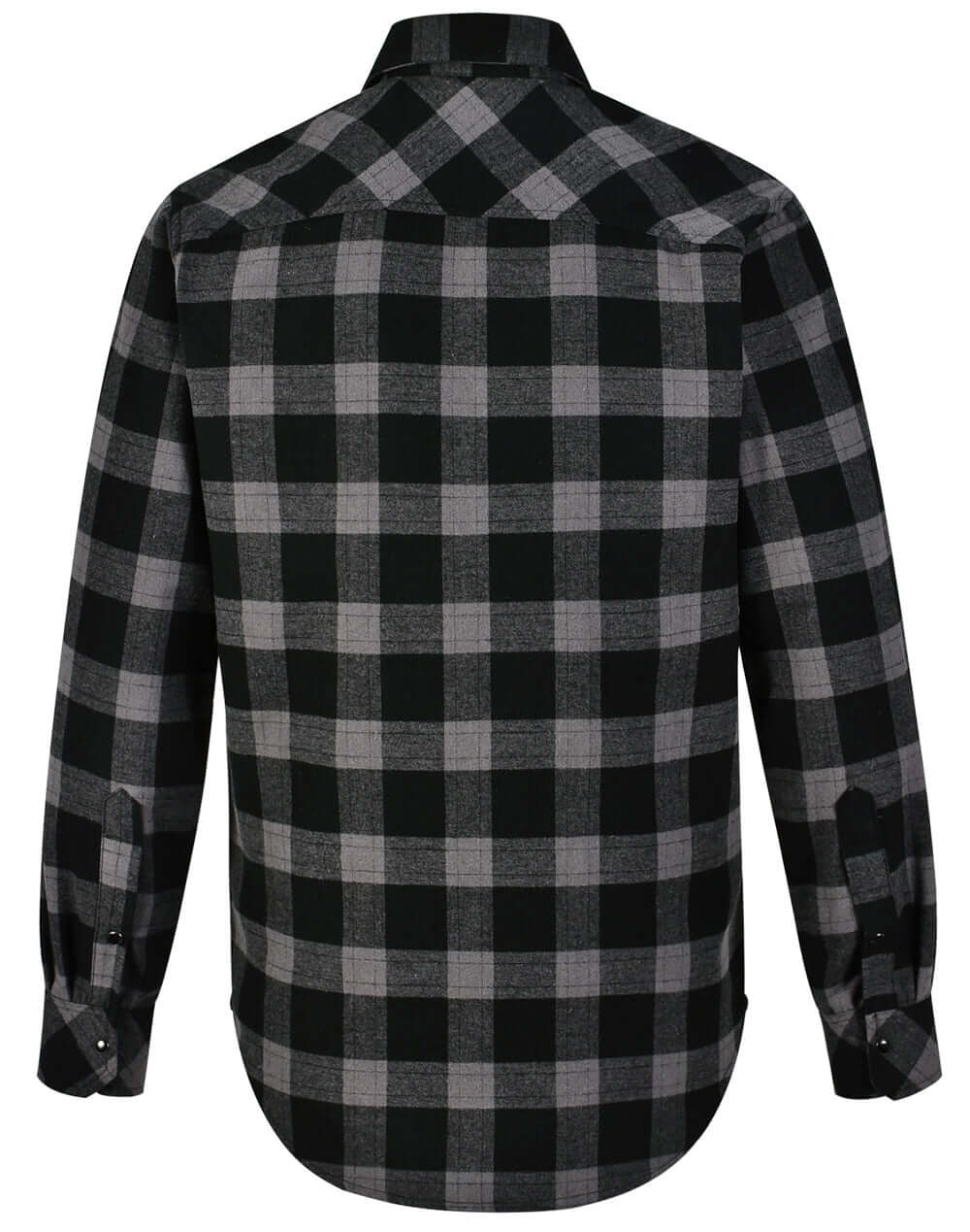 Personalised embroidered flannel shirt, back view — Stitch Nest, made to order in Ballarat