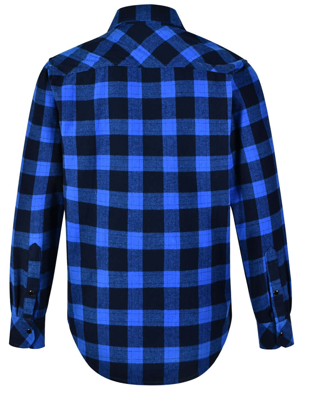 Personalised embroidered flannel shirt, back view — Stitch Nest, made to order in Ballarat