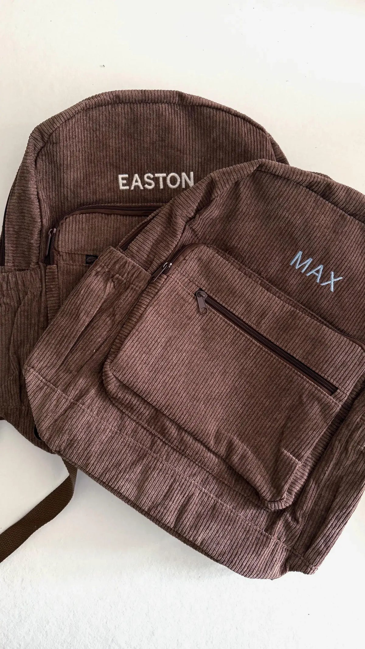 Personalised Corduroy Kids Backpack – Custom Embroidered Name Bag