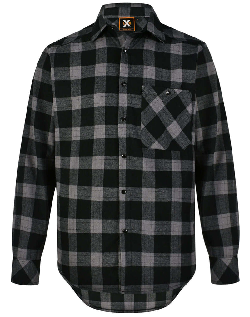 Black and charcoal plaid flannel shirt with custom embroidery flanny shirt embroidery
