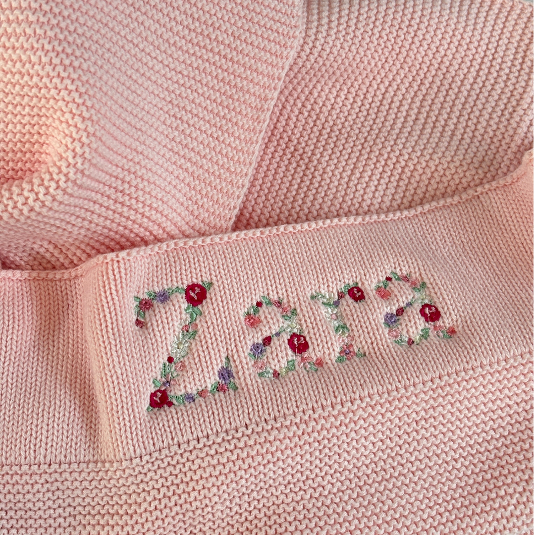 Bloom Floral Personalised Baby Knitted Blanket - Stitch Nest