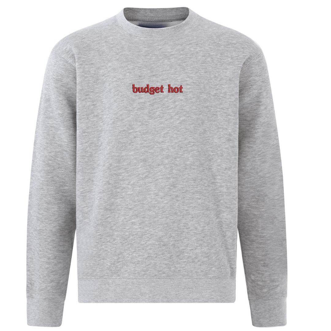 Embroidered Red thread grey crew neck jumper personalised 