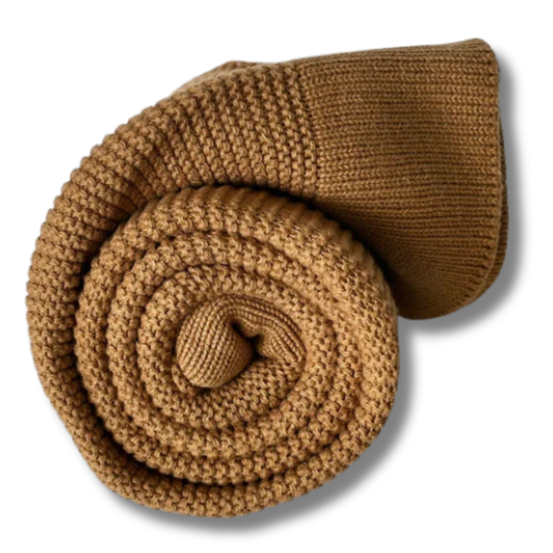 Personalised cotton baby blanket with custom name embroidery  
brown colour