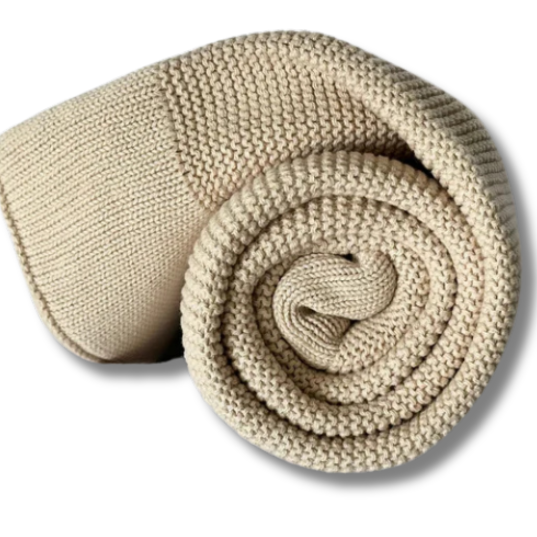 Personalised cotton baby blanket with custom name embroidery  
oatmeal colour