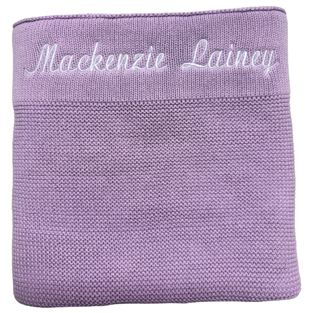 Personalised cotton baby blanket with custom name embroidery  
