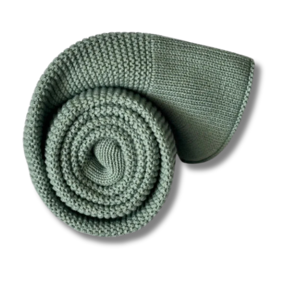 Personalised cotton baby blanket with custom name embroidery  
seamoss colour