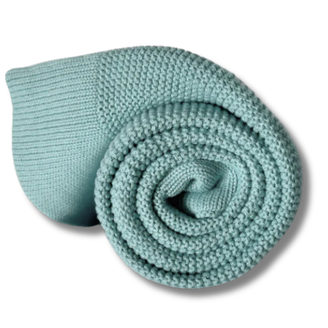 Personalised cotton baby blanket with custom name embroidery  
teal colour