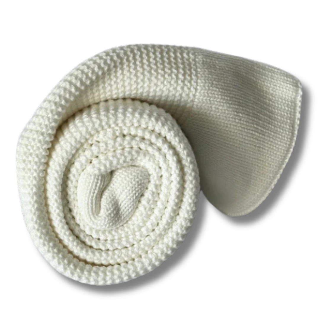 Personalised cotton baby blanket with custom name embroidery  
white colour