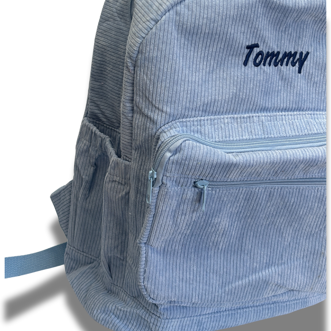 Personalised Corduroy Kids Backpack – Custom Embroidered Name Bag - Stitch Nest