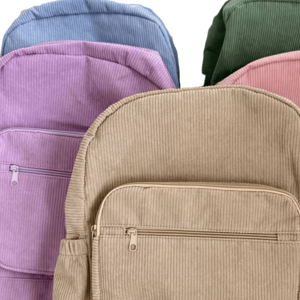 Personalised Corduroy Kids Backpack – Custom Embroidered Name Bag - Stitch Nest