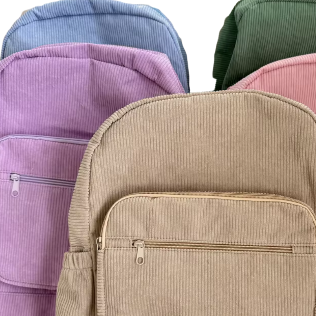Personalised Corduroy Kids Backpack – Custom Embroidered Name Bag - Stitch Nest