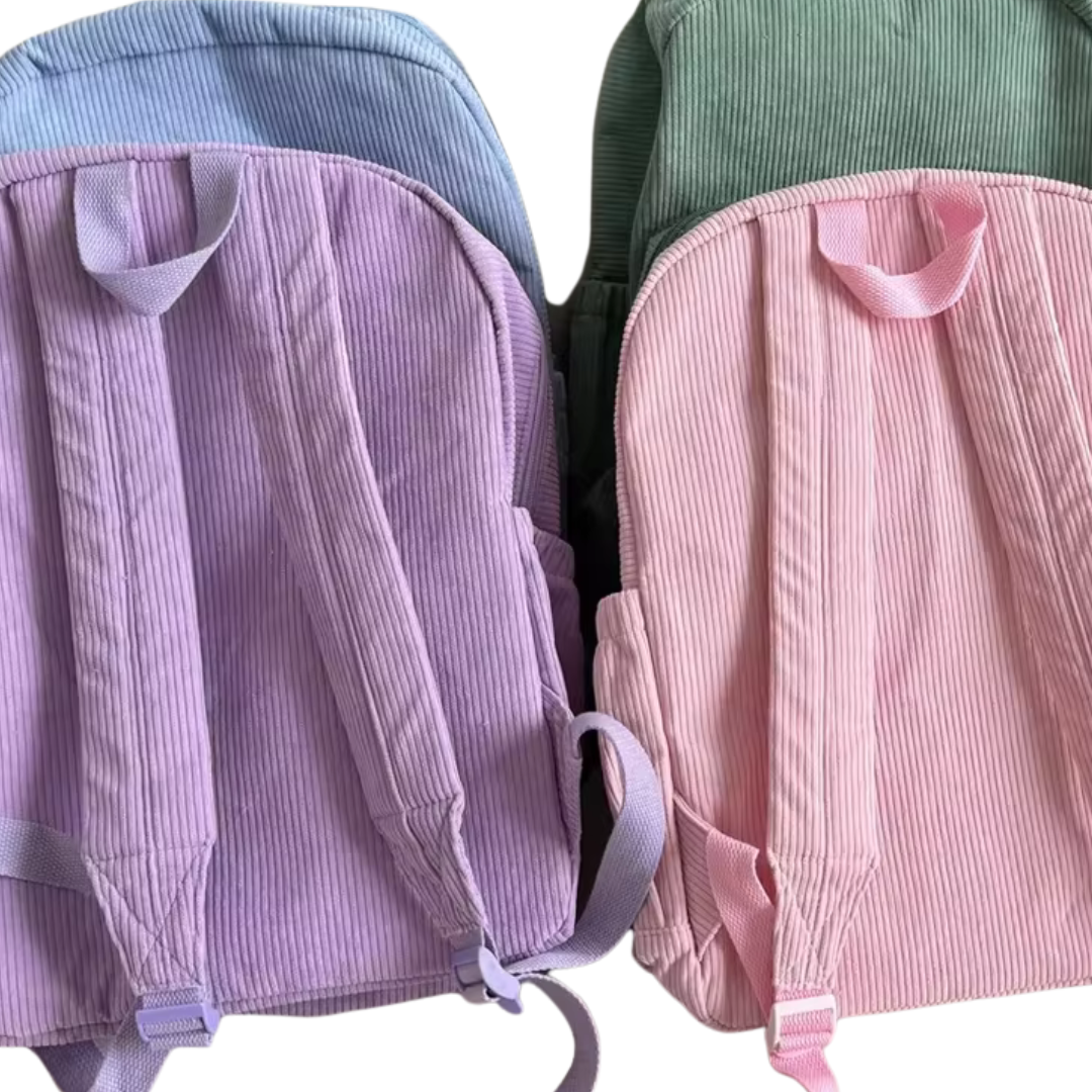 Personalised Corduroy Kids Backpack – Custom Embroidered Name Bag - Stitch Nest