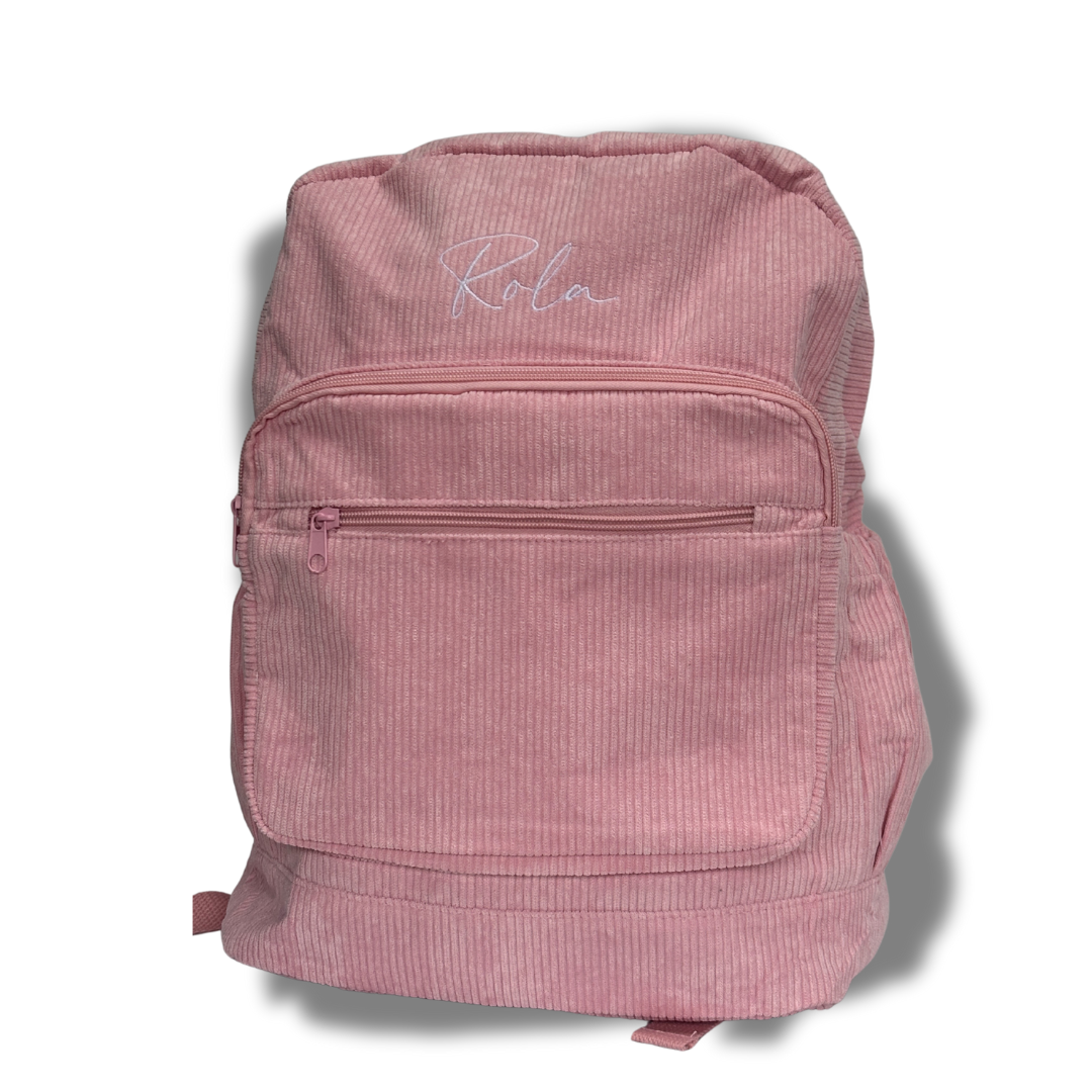 Personalised Corduroy Kids Backpack – Custom Embroidered Name Bag - Stitch Nest