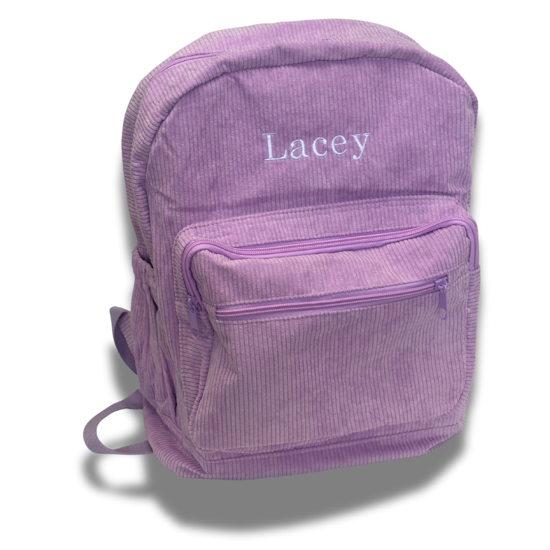 Personalised Corduroy Kids Backpack – Custom Embroidered Name Bag - Stitch Nest