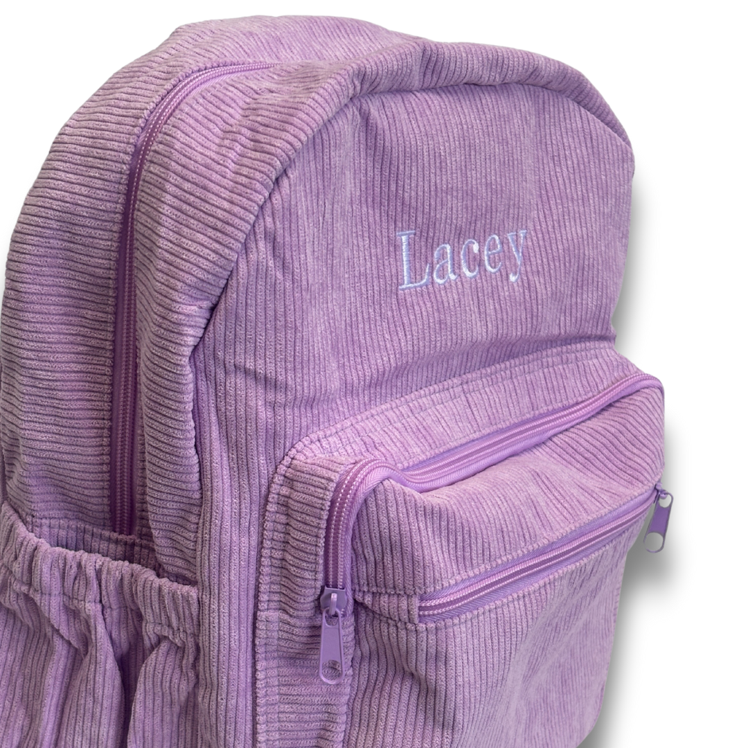 Personalised Corduroy Kids Backpack – Custom Embroidered Name Bag - Stitch Nest