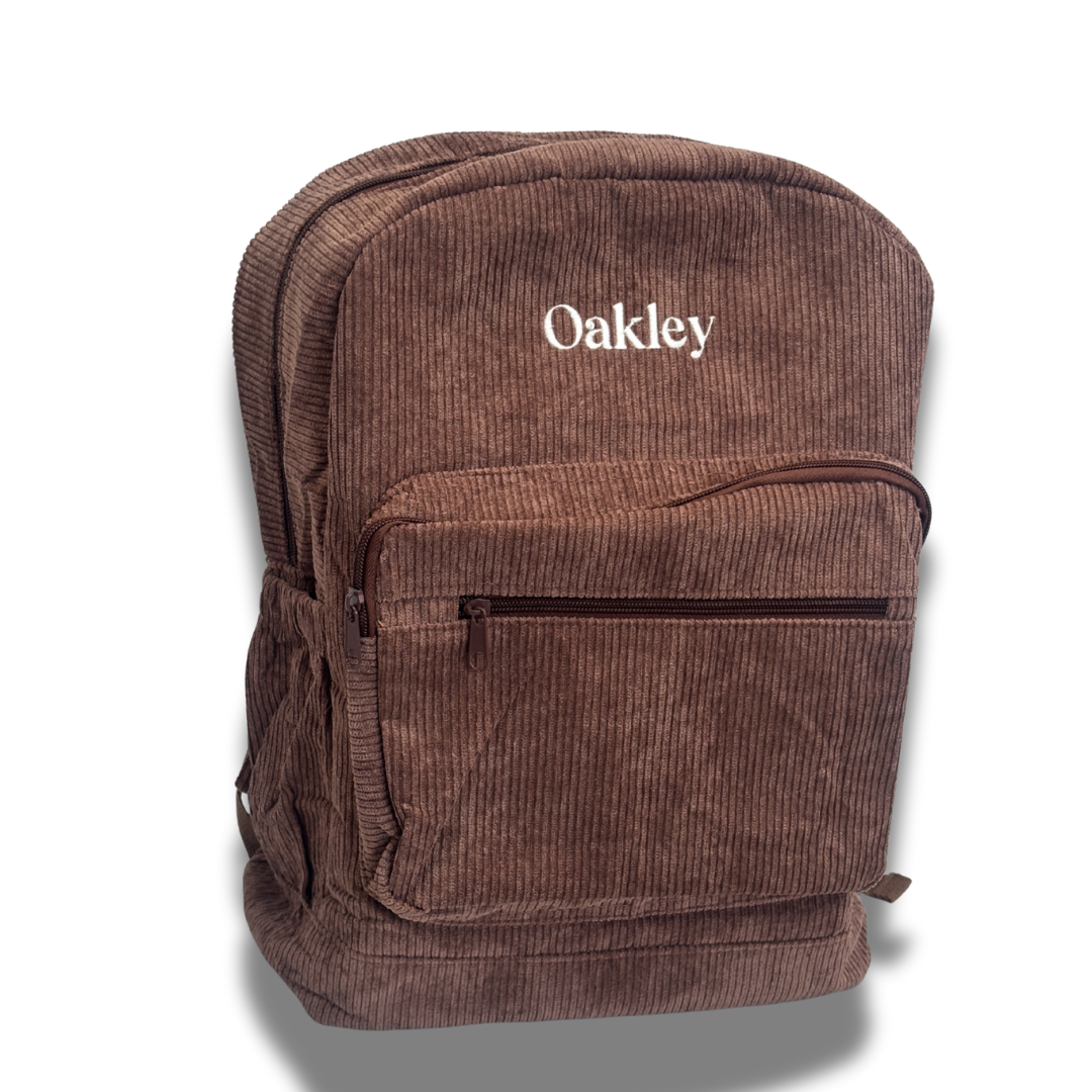 Personalised Corduroy Kids Backpack – Custom Embroidered Name Bag - Stitch Nest