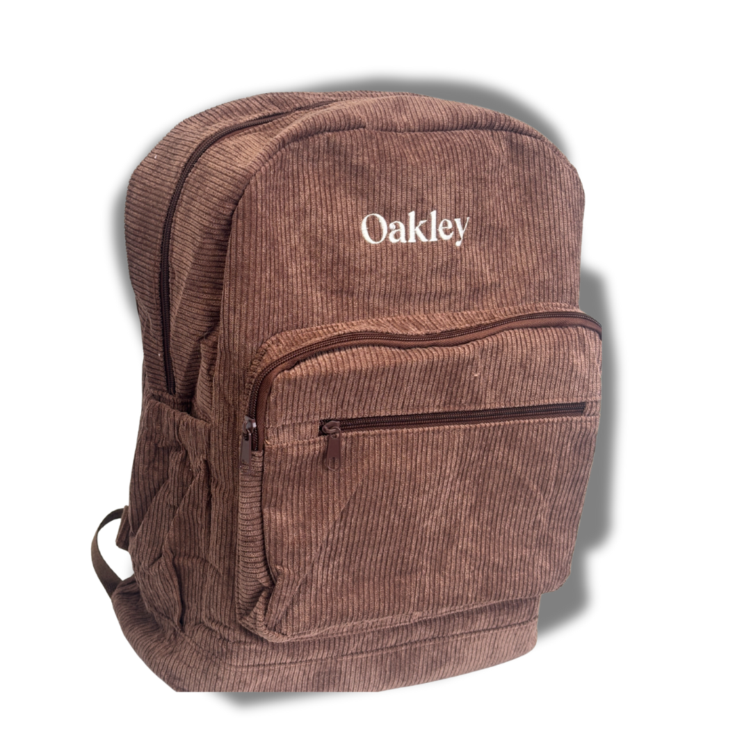 Personalised Corduroy Kids Backpack – Custom Embroidered Name Bag - Stitch Nest