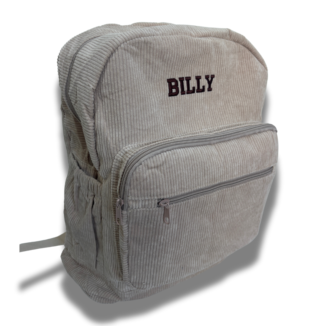 Personalised Corduroy Kids Backpack – Custom Embroidered Name Bag - Stitch Nest