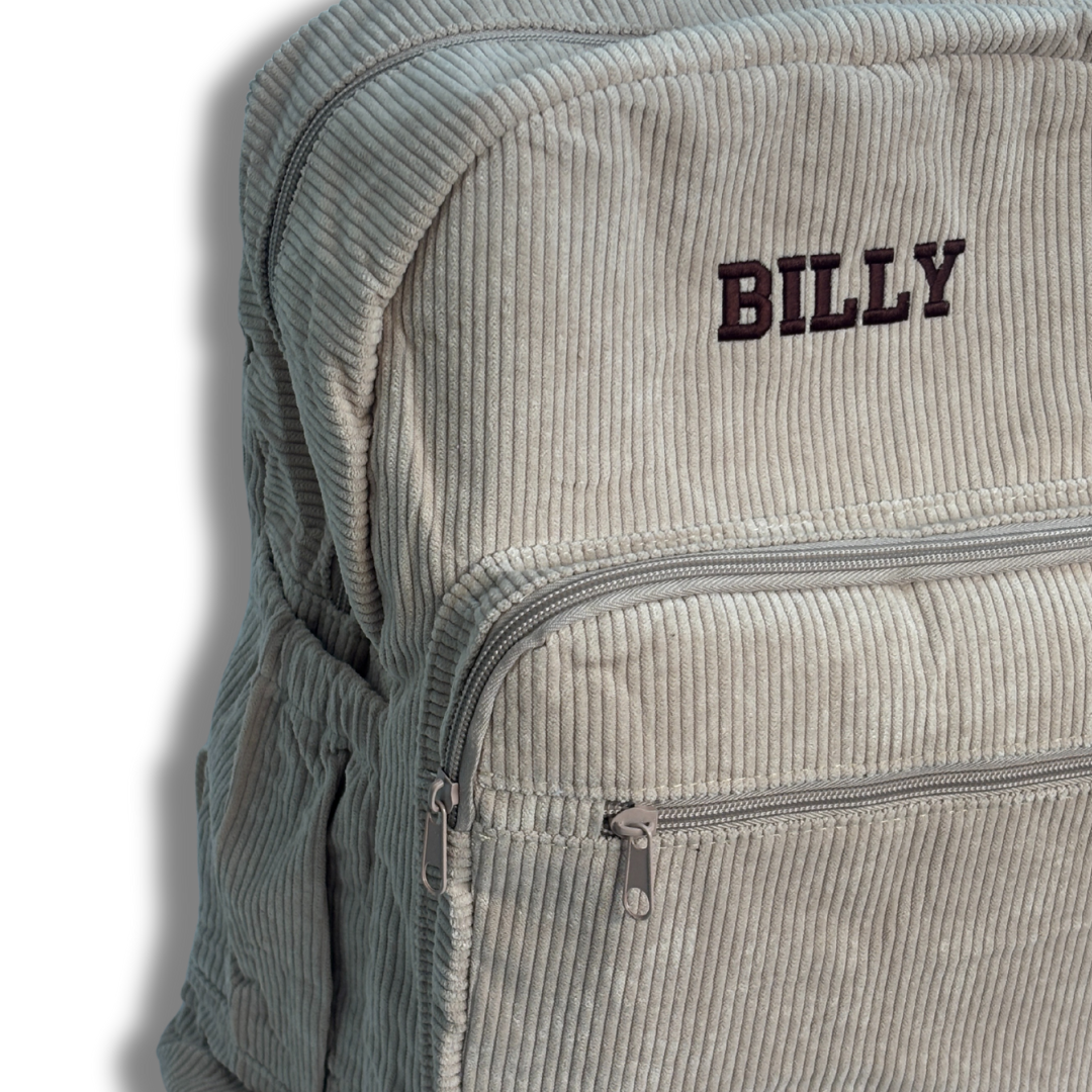 Personalised Corduroy Kids Backpack – Custom Embroidered Name Bag - Stitch Nest