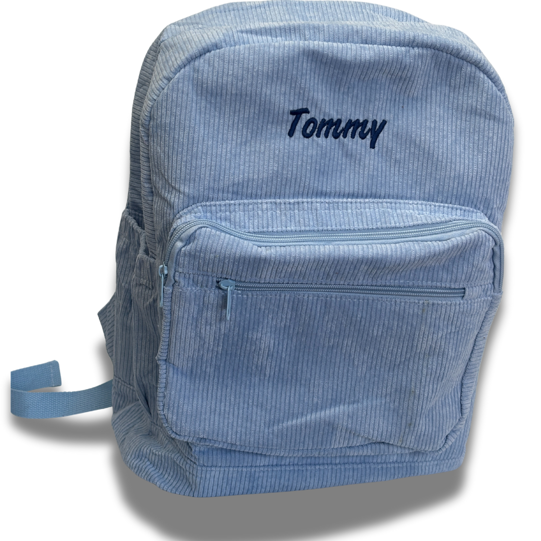 Personalised Corduroy Kids Backpack – Custom Embroidered Name Bag - Stitch Nest