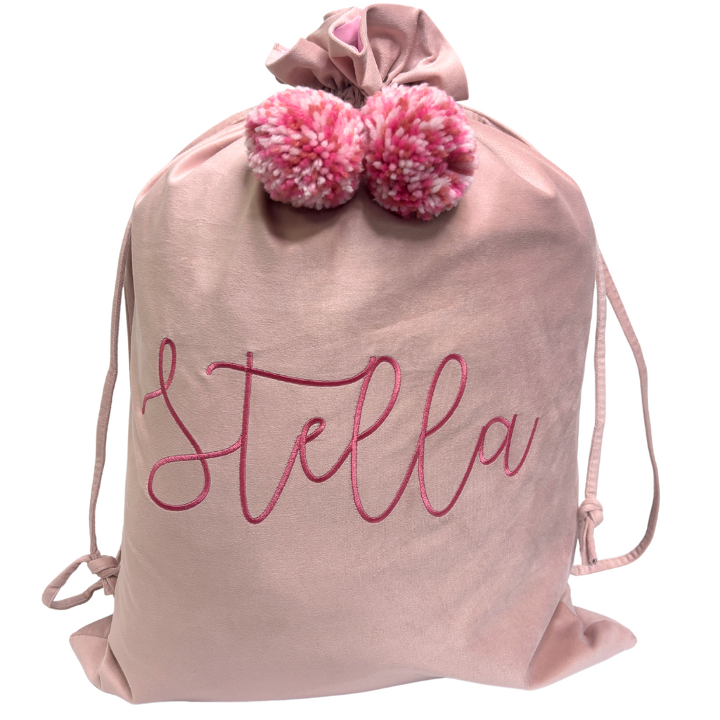 Christmas Personalised Velvet Santa Sack with Pom Pom's - Stitch Nest