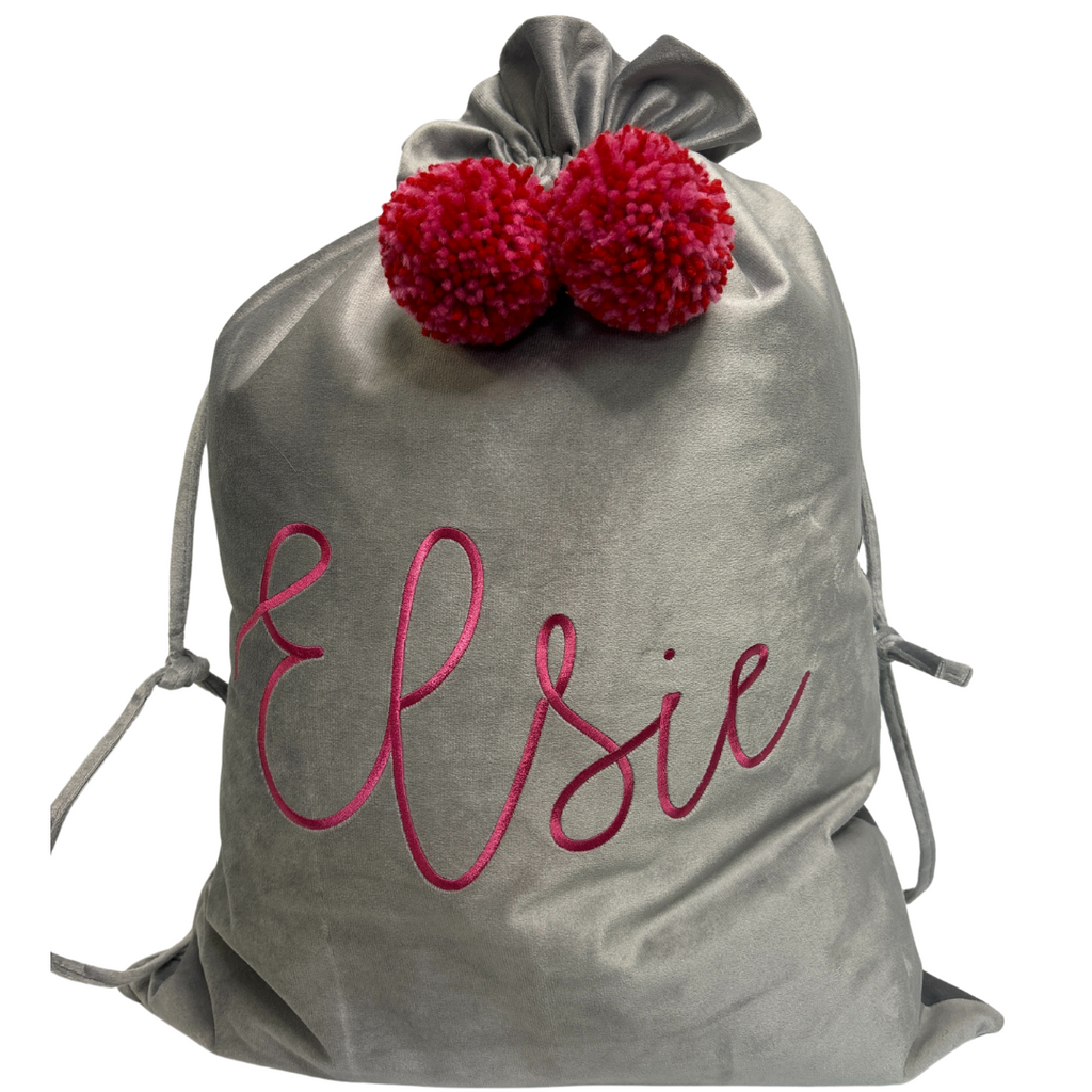 Christmas Personalised Velvet Santa Sack with Pom Pom's - Stitch Nest