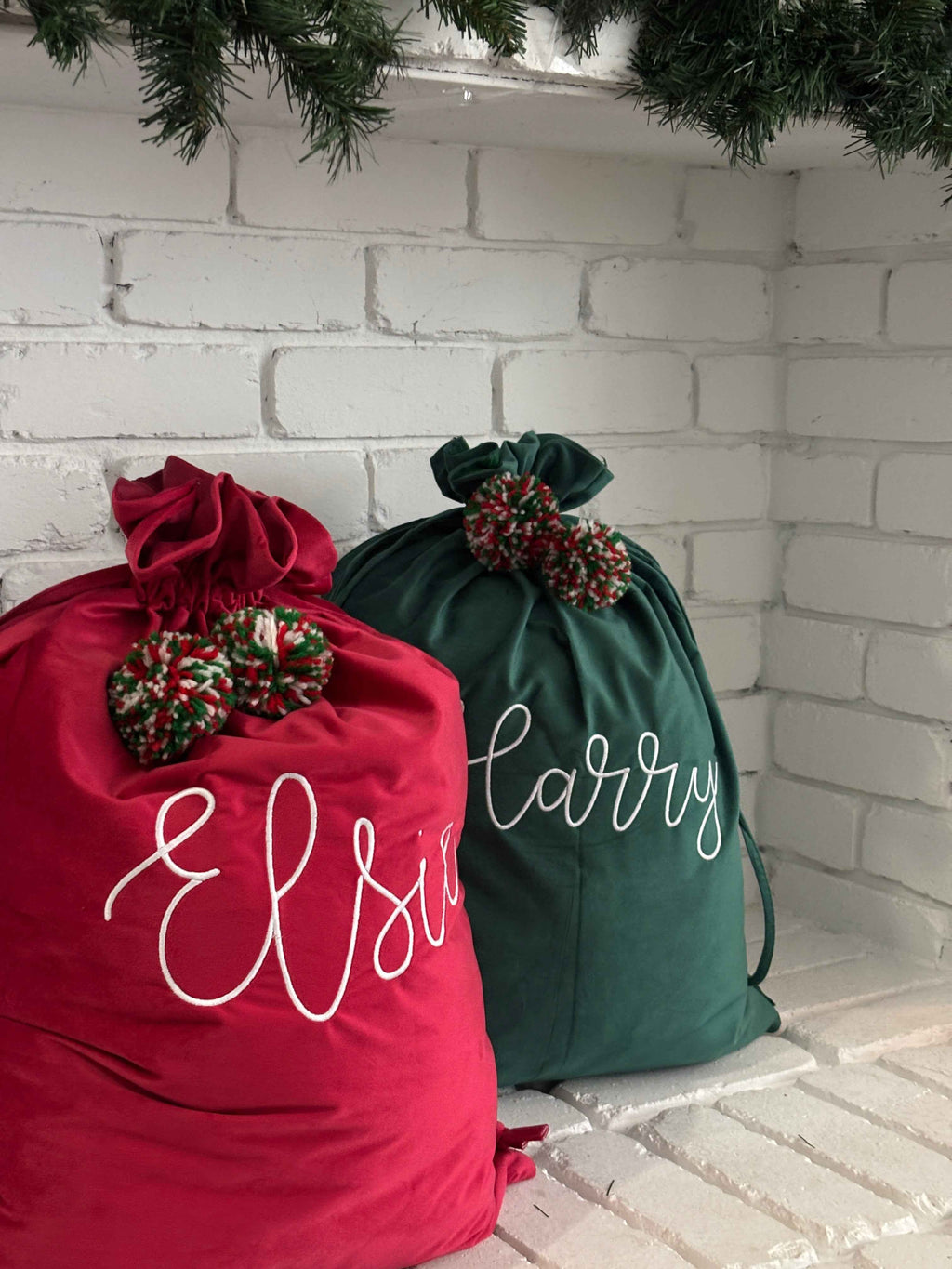 Christmas Personalised Velvet Santa Sack with Pom Pom's